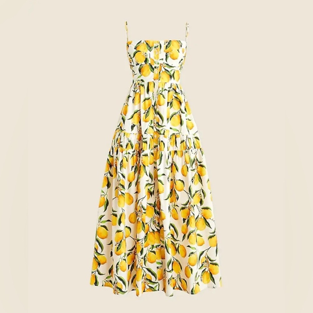 J.Crew Limoncello A-line Midi Lemon Print Dress Size 12 Brand New with Tags
